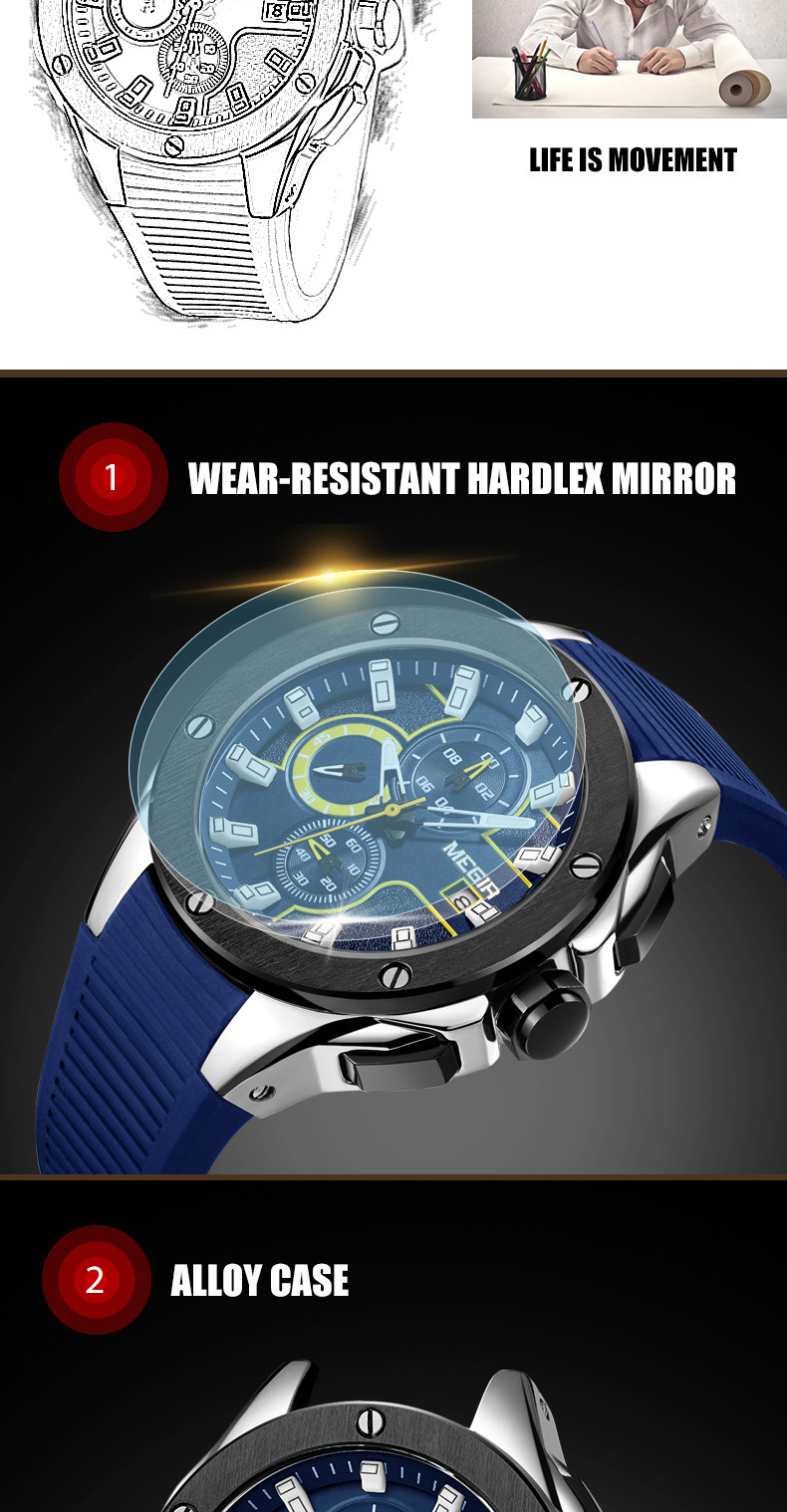 Megir Rose Gold Case Men Quartz Wrist Watch