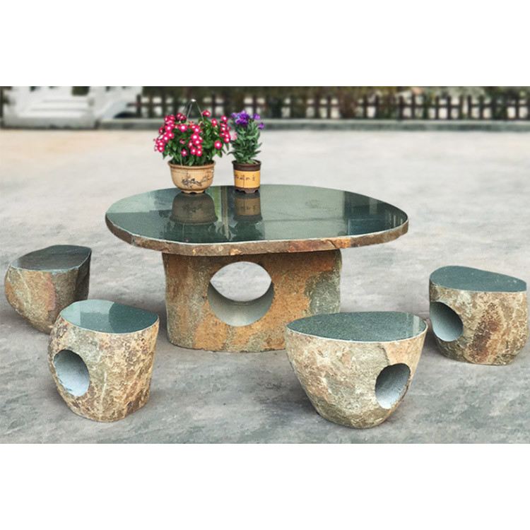 Outdoor Garden Stone Table and Chairs Set Hand Carving Artwork Granite Marble Stone Table Set Natural