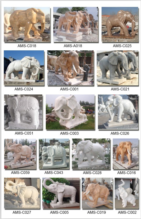 White Large Garden Decoration Marble Elephant Statue Stone Sculpture
