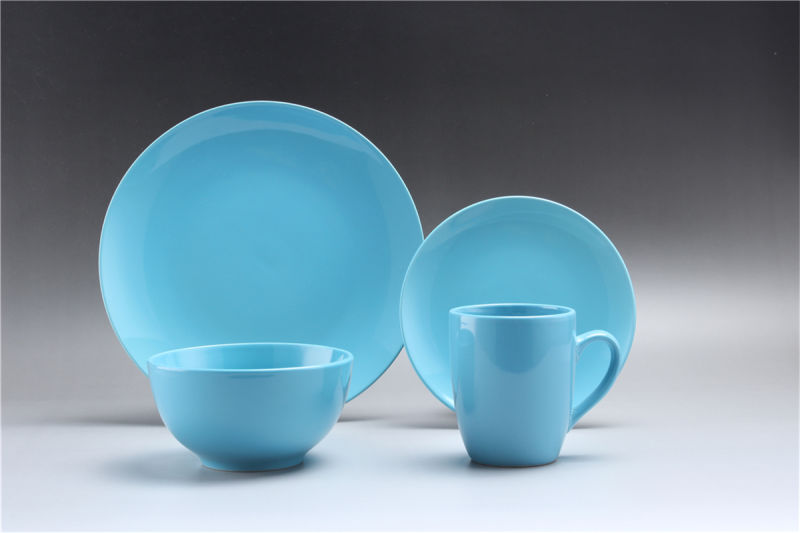 16 Ceramic Stoneware Embossed Dinner Set Color Glaze Manufacturer Wholesale Tableware Dinner Set