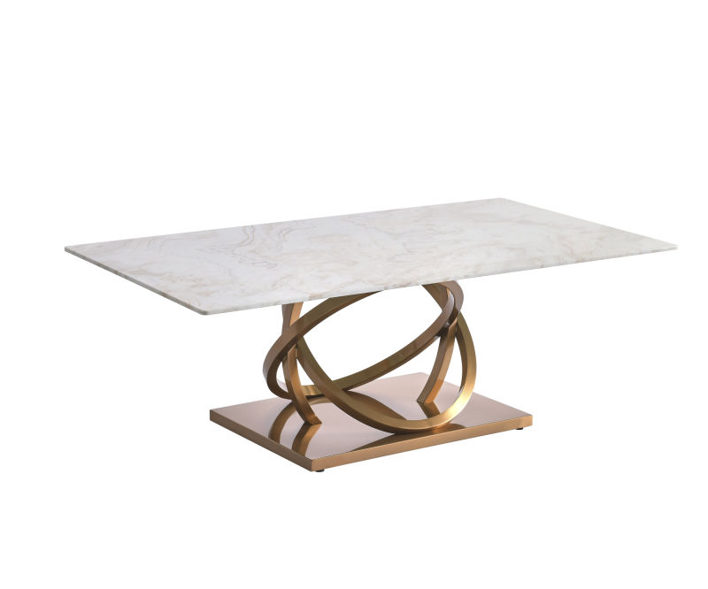 Brush Rose Gold Coffee Table with Marble Paper Glass