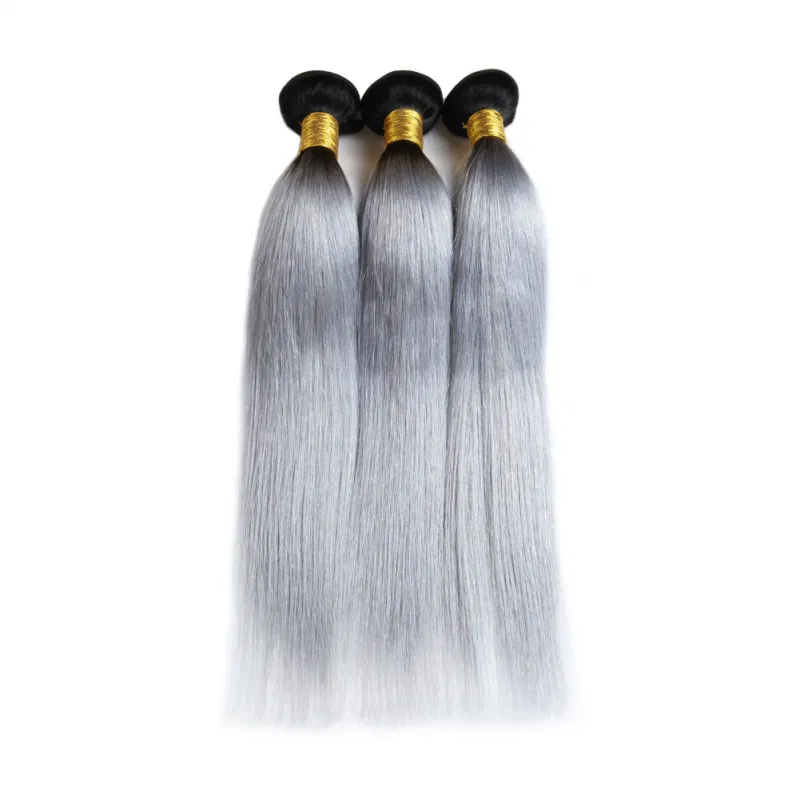 Ombre Gray Straight Brazilian Hair Extensions 1b/Grey Remy Human Hair Weave