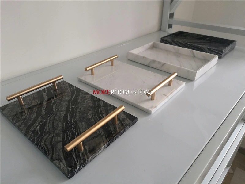 Hotel Black Wood Natural Stone Marble Tray Design