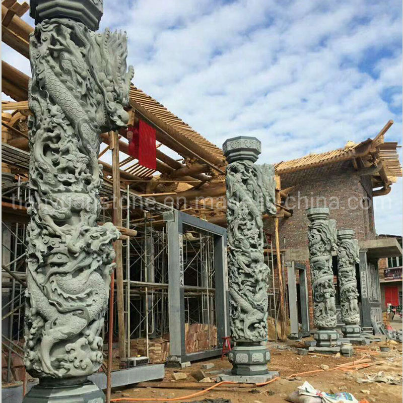 Hand Carved Chinese Style Marble Column with Dragon Relief