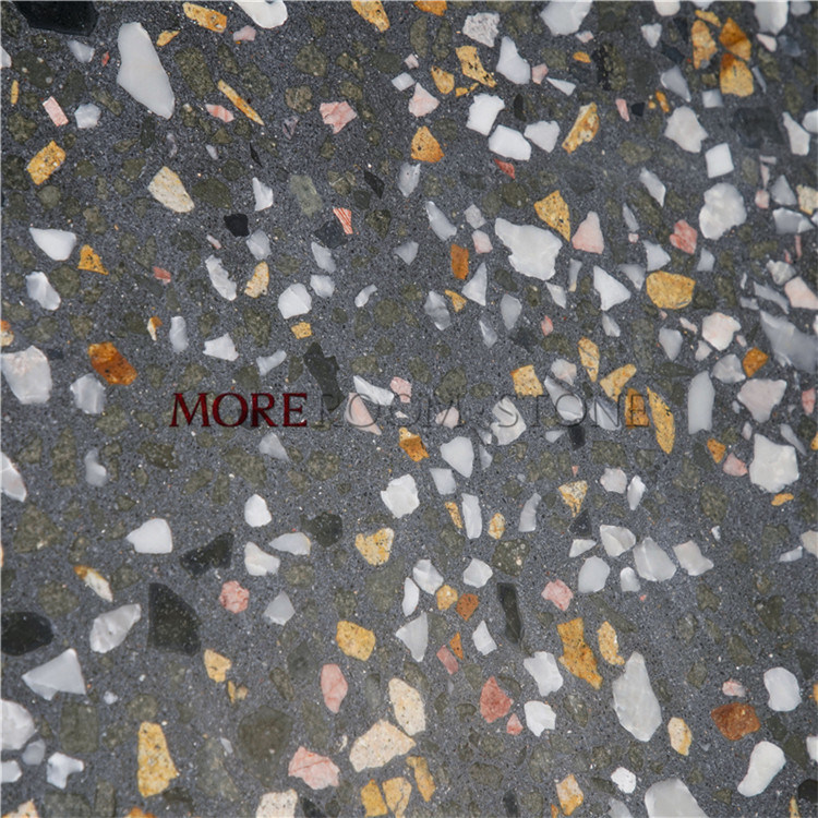 Engineered Black Terrazzo Stone with Multi-Color Particles