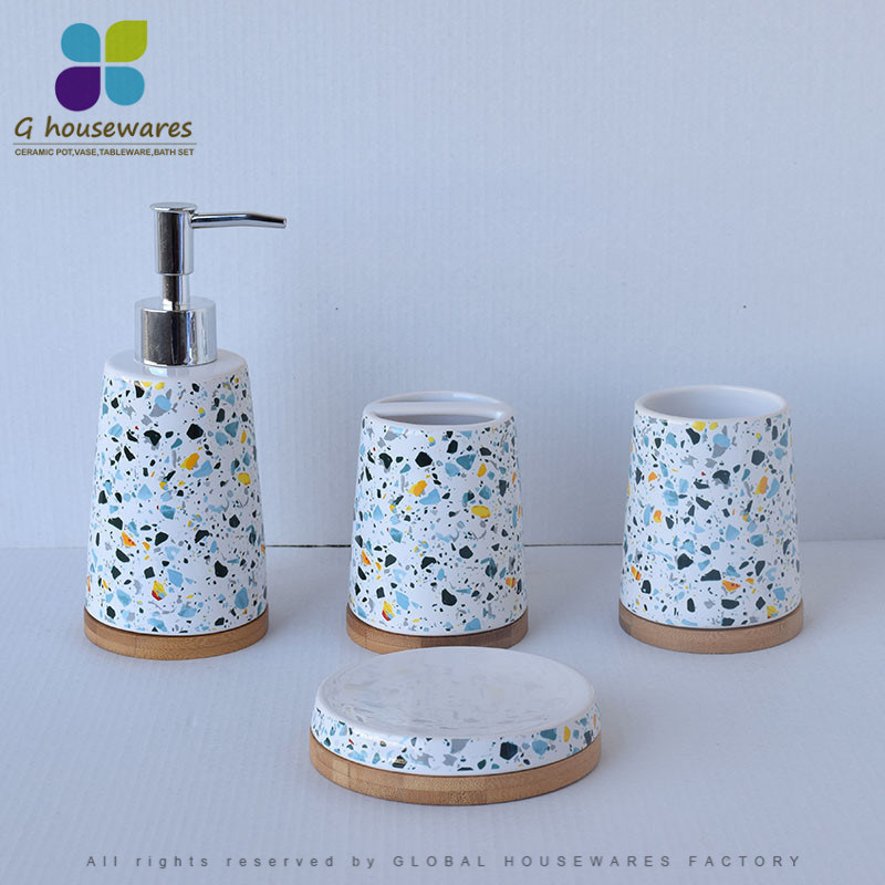 Round Bamboo Ceramic Bathroom Three - Piece Terrazzo