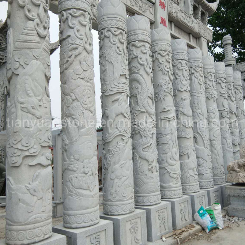 Hand Carved Chinese Style Marble Column with Dragon Relief