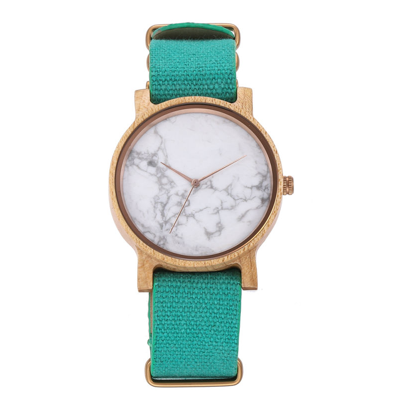 Stylish Cheap Marble Wooden Watch with Leather Strap