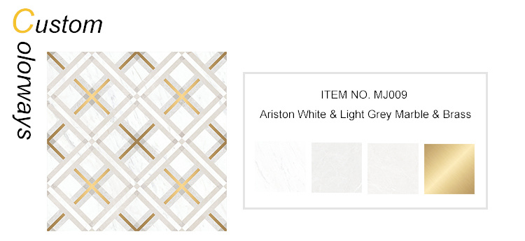 White Marble Mosaic Tile with Brass Inlay