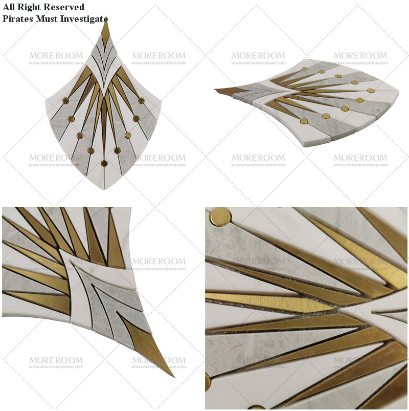 White Marble Mosaic Tile with Brass Inlay