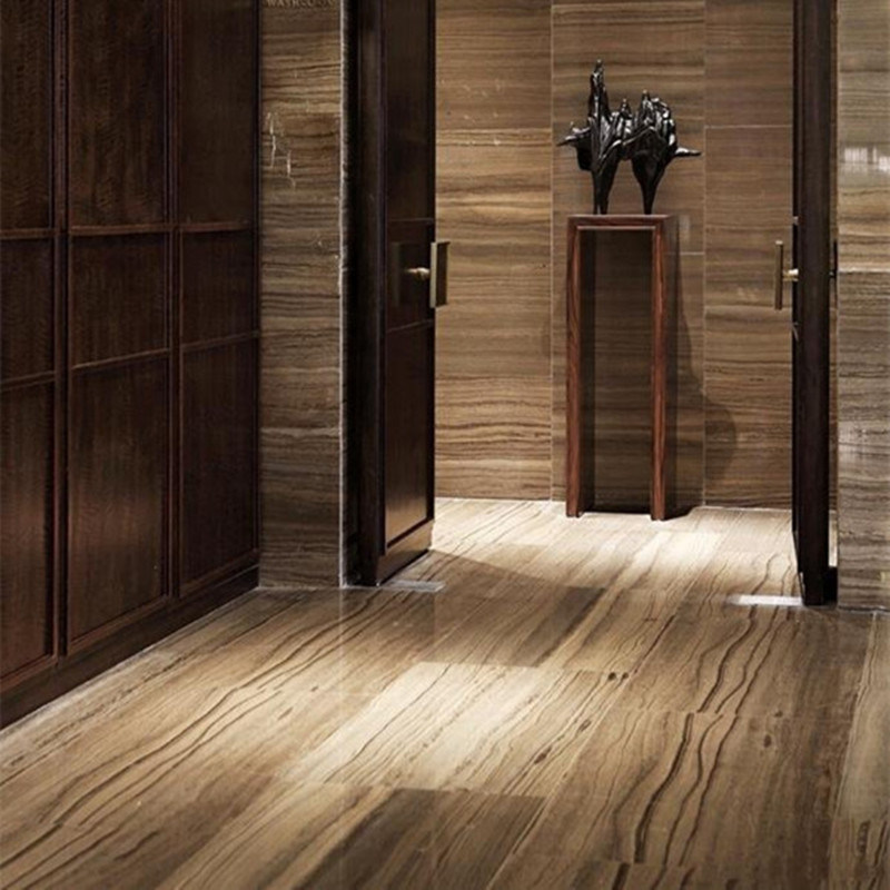 Wholesale Polished Coffee Wooden Grain Brown Marble Tiles for Flooring/Wall/Tabletop