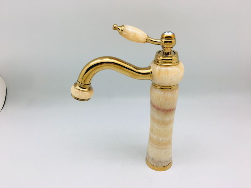 Golden Color High Basin Faucet with Natural Yellow Marble Stone