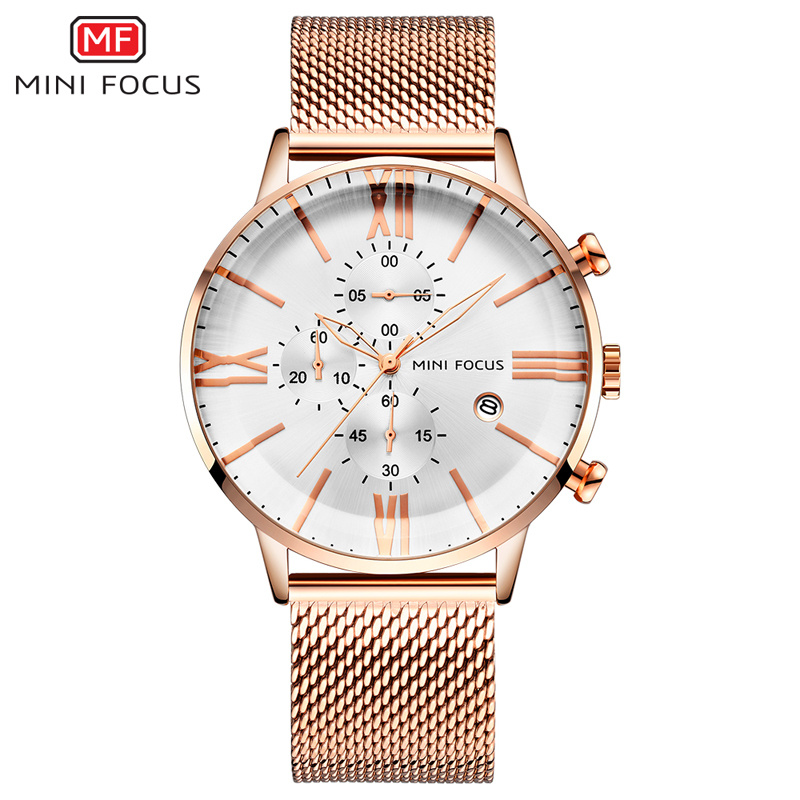 Mini Focus Men Quartz Wrist Watch with Rose Gold Band