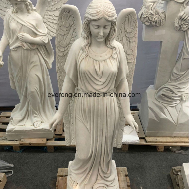 White Large Marble Cemetery Weeping Angel Statue Carving