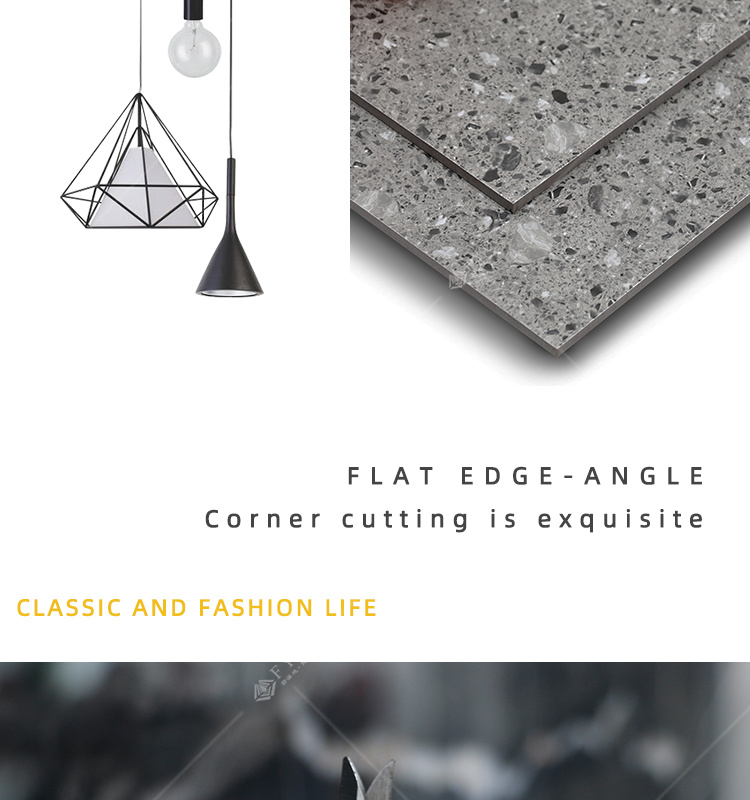 Rustic Matte Surface Elegant Drak Grey Terrazzo Tiles 600X600