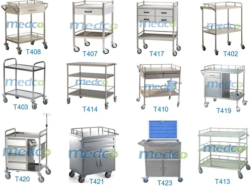 Hospital Instrument Cart, Stainless Steel Patient Nursing Trolley