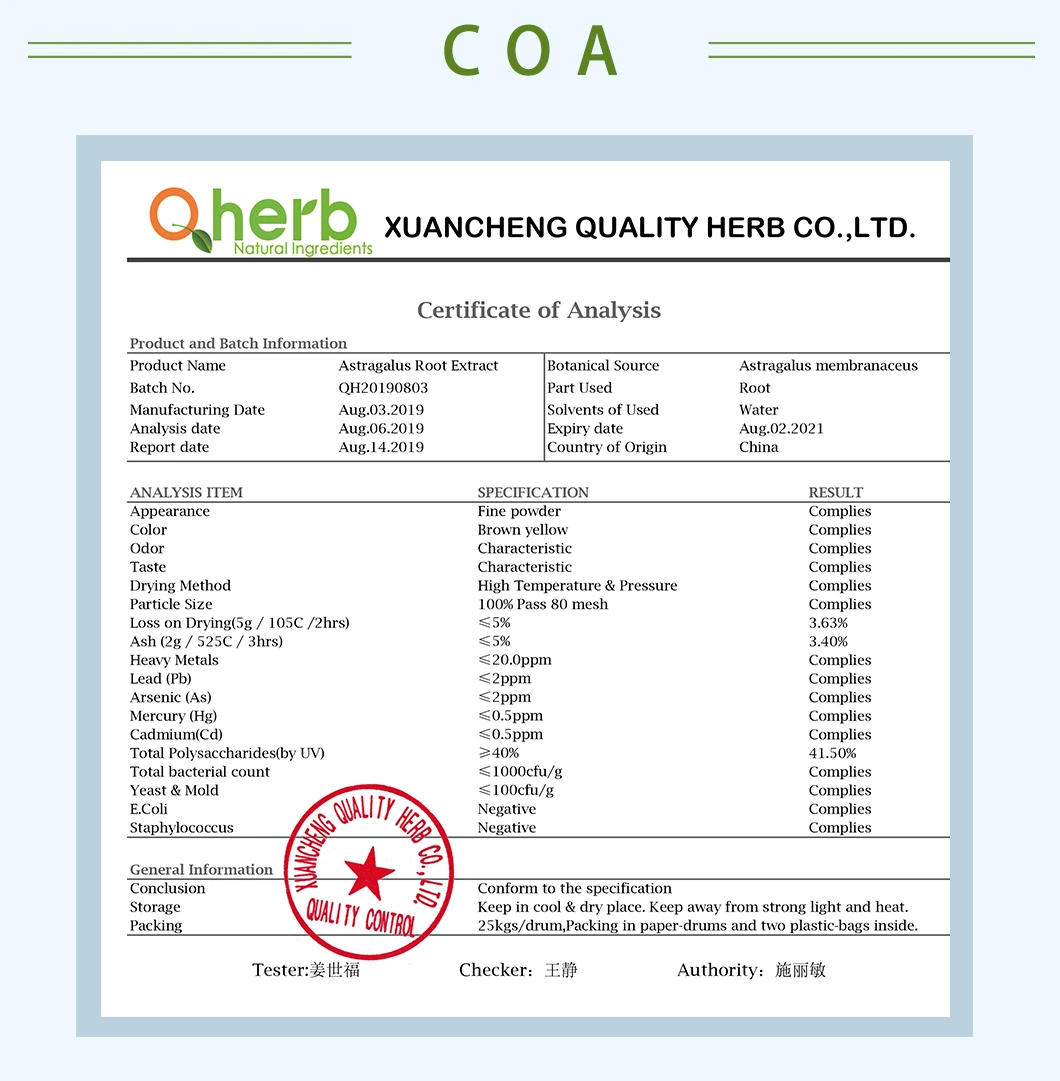 Astragalus Membranaceus Extract 0.5% HPLC 4’ -Hydroxy-3’ -Methoxyisoflavone-7-Sug