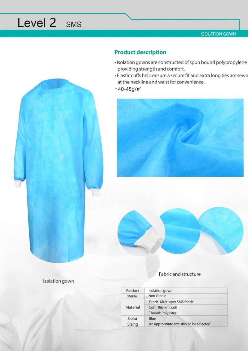 Ce Certified En14126 Level 2 PP+PE Gowns Sterilized Surgical Gowns