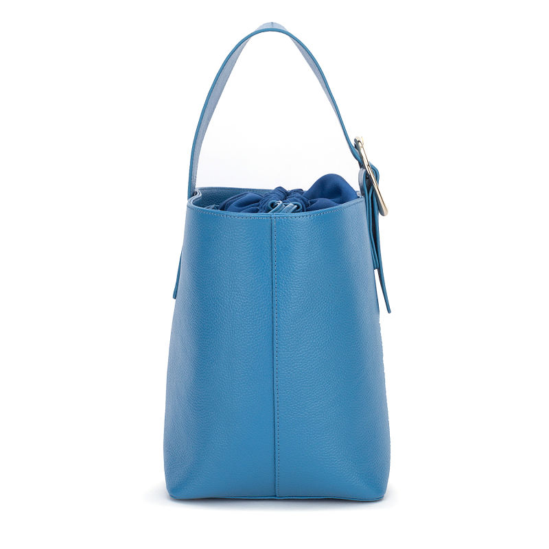 Ladies Fashion Drawstring Bucket Genuine Leather Shoulder Handbag