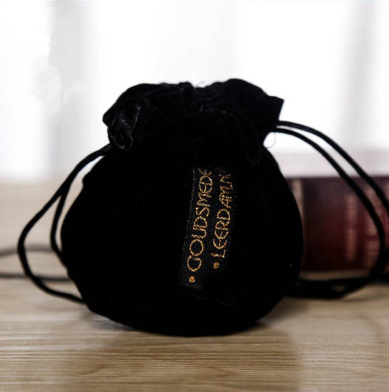 Customized Logo Printing Cute Rounded Black Velvet Decoration Drawstring Bag