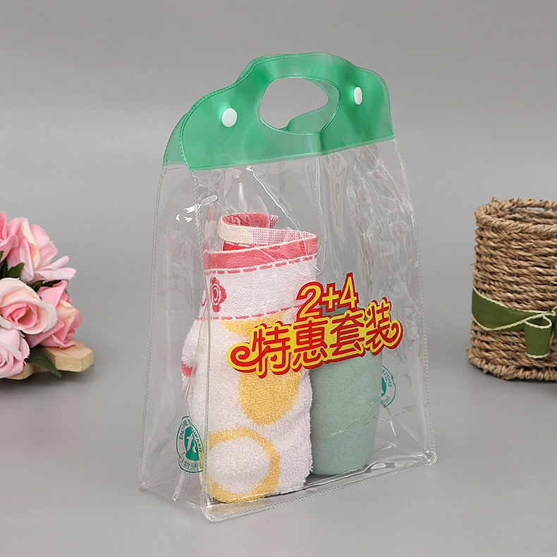 Transparent Clear PVC Waterproof Makeup Travel Toiletry Case Cosmetic Bag Set Bag with Button Handle
