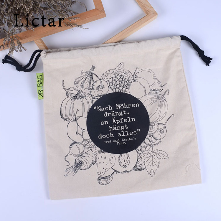 Organic Portable Printed Canvas Fabric Pouch Drawstring Bag