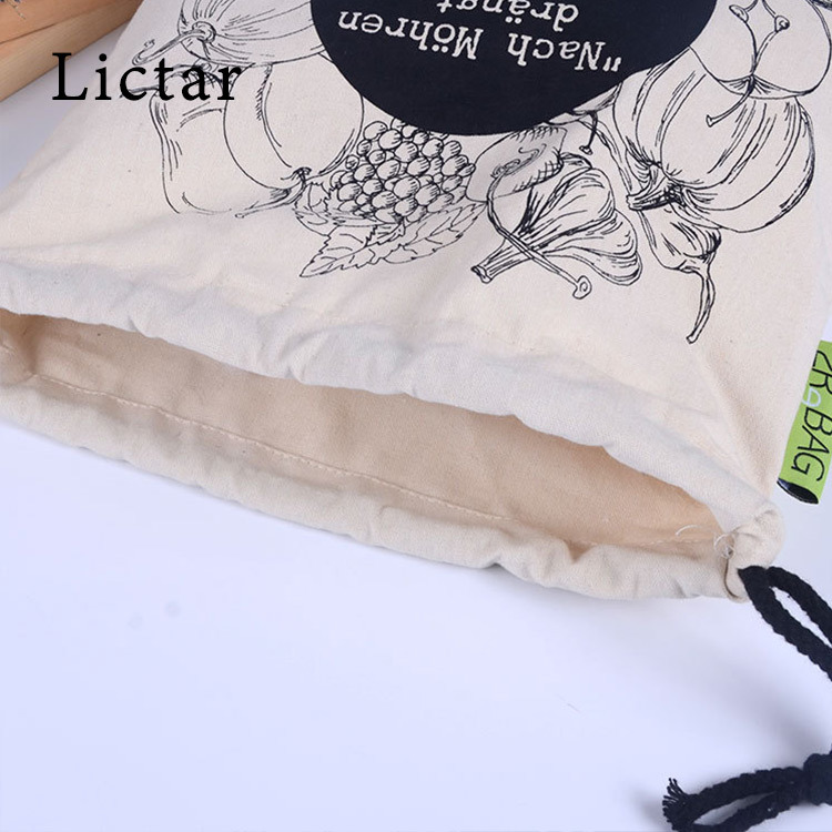 Organic Portable Printed Canvas Fabric Pouch Drawstring Bag