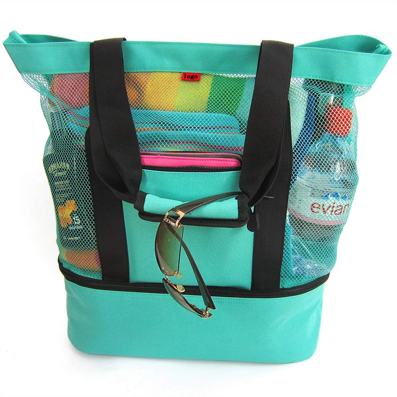 Large Polyster Mesh Beach Tote and Insulated Cooler Picnic Bag