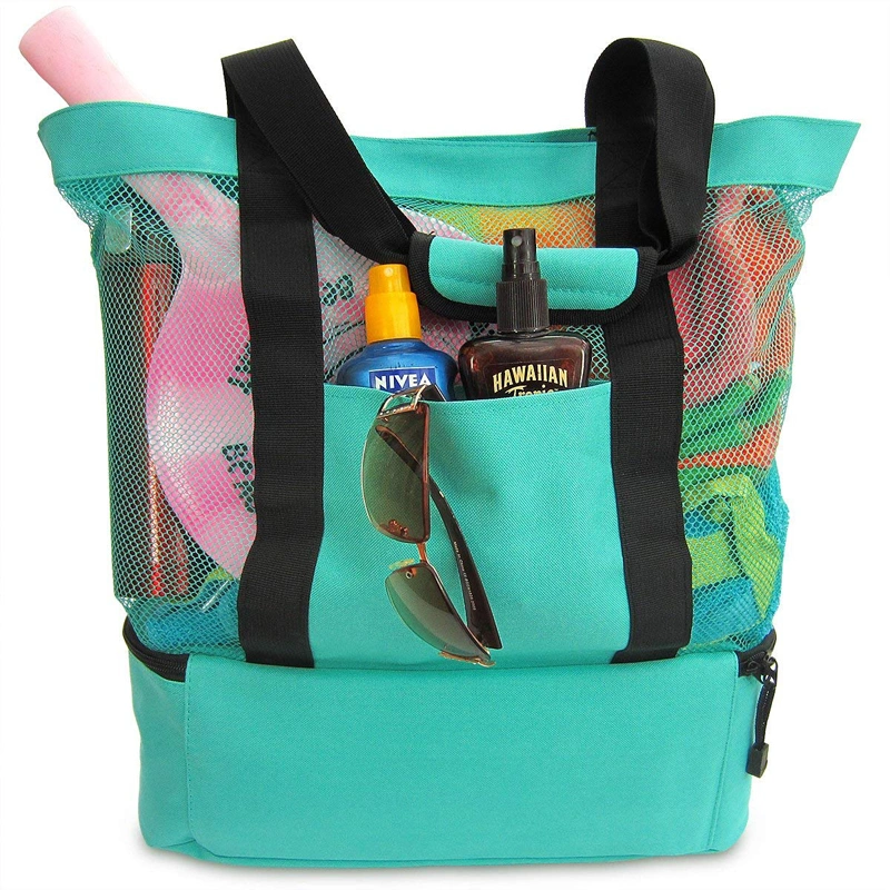 Large Polyster Mesh Beach Tote and Insulated Cooler Picnic Bag