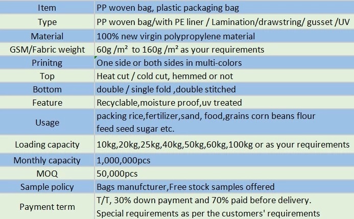 PP Woven Bag PE Woven Bag PE Woven Sack for Packaging