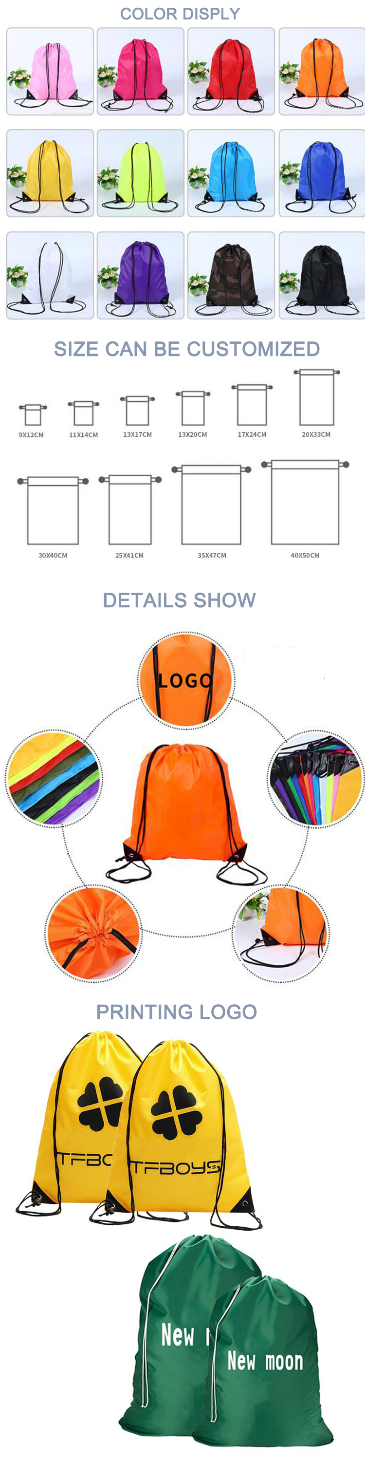Customized High Quality Promotional Gift Drawstring Bag