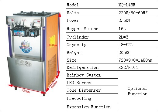 Soft Ice Cream Maker, Soft Serve Freezer, Soft Yogurt Machine MQ-L48-F