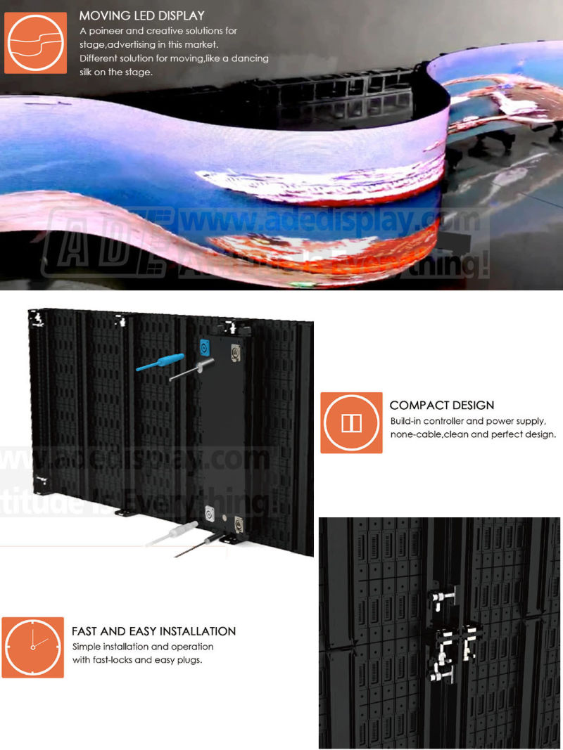 Moving Soft Curve Flexible LED Display Rental Soft LED Big Modules for Stage, Rental