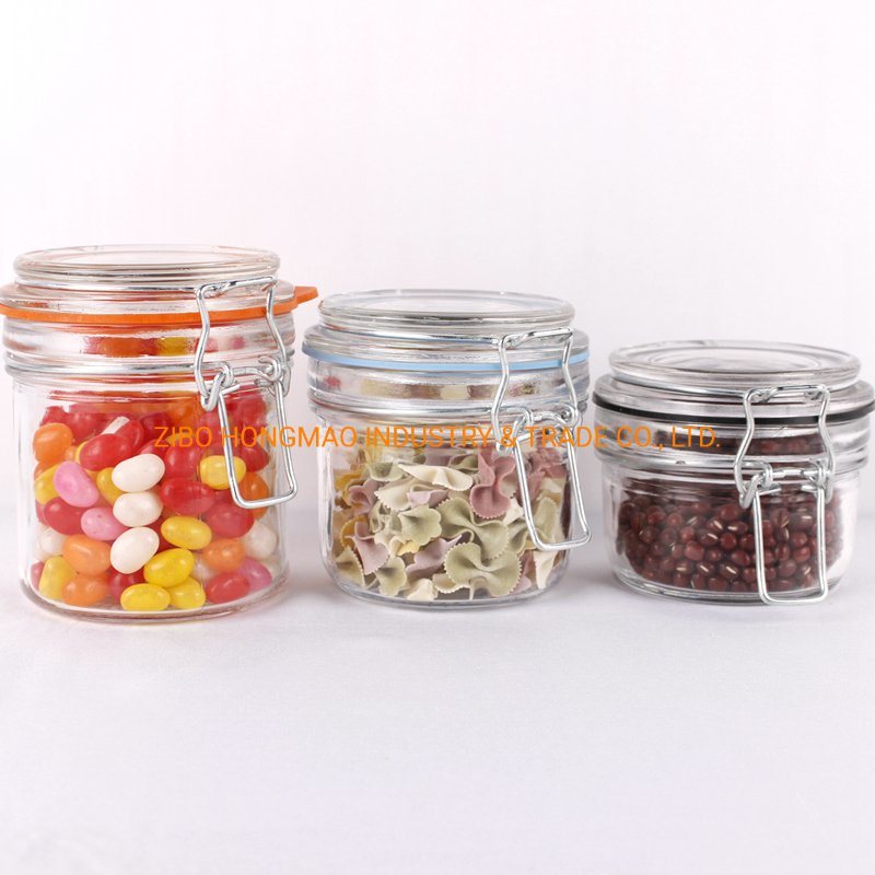 Hot Sale Food Storage Airtight Locking Clip Clear Glass Jar with Lid Wholesale