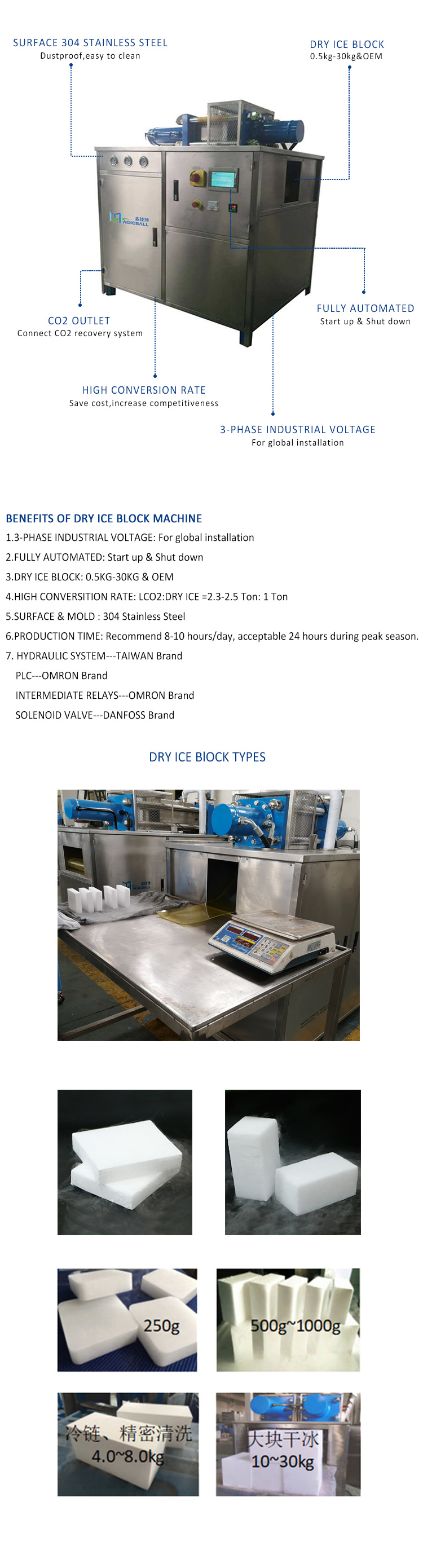 Long Distance Transportation Heat Preservation Cryogenic Control Dry Ice Block Machine