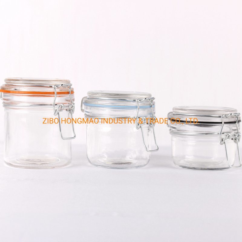Hot Sale Food Storage Airtight Locking Clip Clear Glass Jar with Lid Wholesale