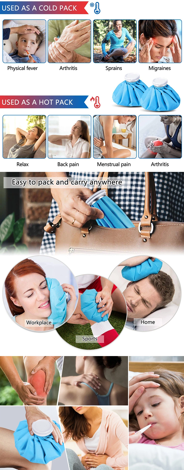 Hot Cold Ice Pack Cold Reusable Waterproof Water Medical Ice Bag for Hospital