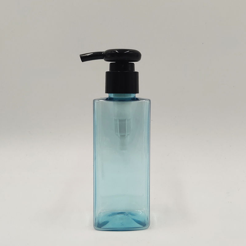 Transparent Blue Color PETG Plastic Square Amber Cosmetic Shower Gel Shampoo Bottle