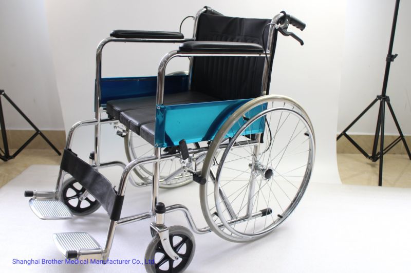 Manual Medical Fold Transport Commode Wheel Chair with Bedpan in Vietnam