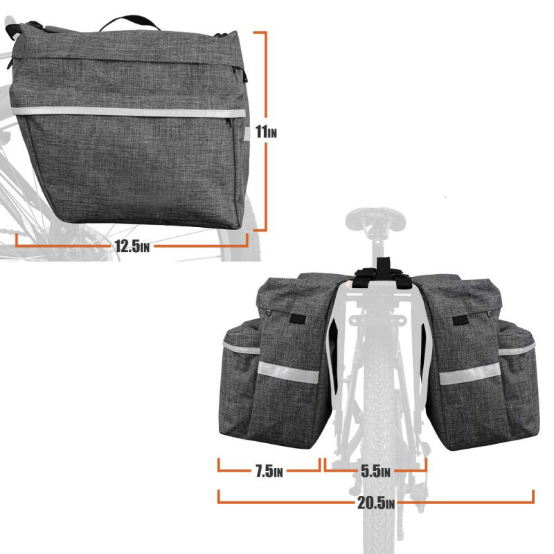 Bicycle Panniers with Adjustable Hooks, Carrying Handle, Reflective Trim and Large Pockets Bike Bag