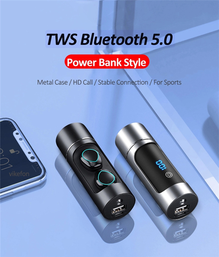 Ail K08 Hi-Q Mini Bluettoth Wireless Earbuds with Power Bank and LED Displaying