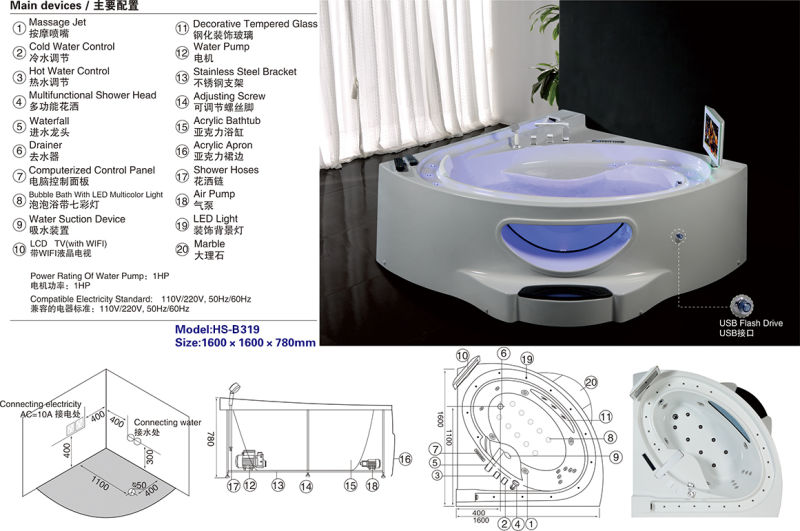 Foshan Supplier Small Sex Massage Acrylic Common Bathtubs Corner Bath