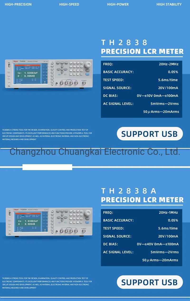 Th2838A Lcr Meter 20Hz-1MHz High Frequency Resistance Meter ESR Meter