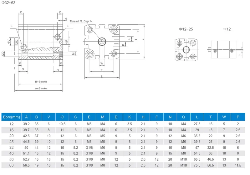 Adn Series Compact Air Cylinder Double Acting Pneumatic Cylinder