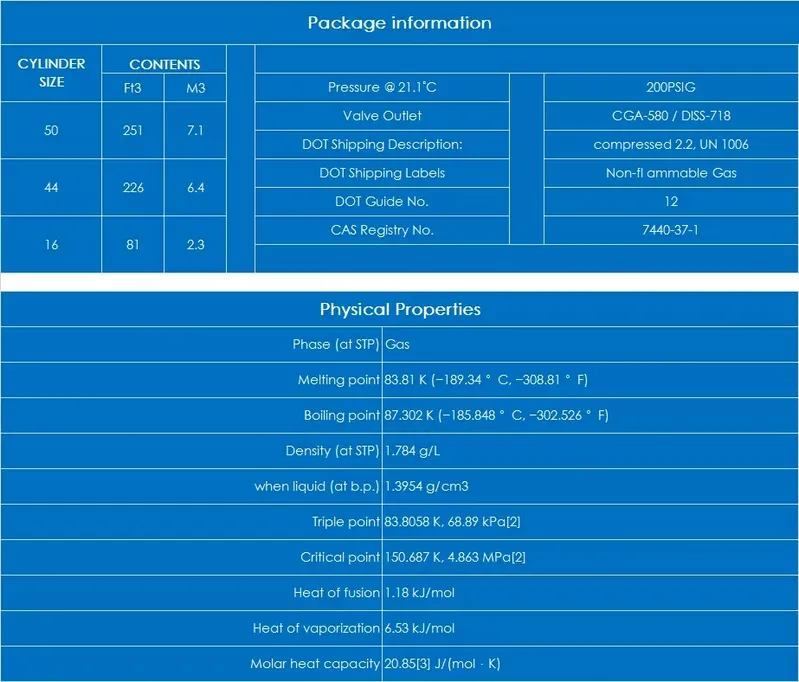 High Purity Argon Gas Cylinder / Liquid Argon Gas