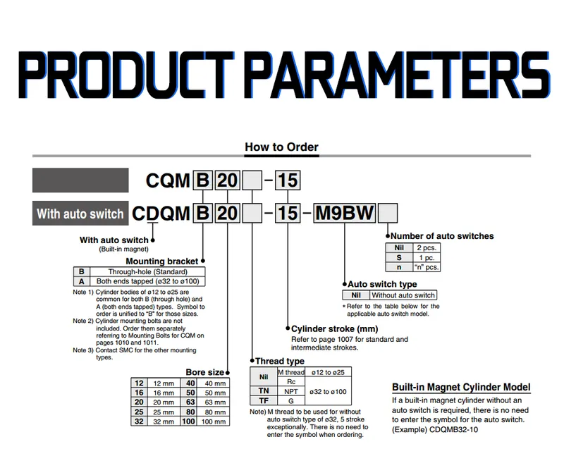 SMC Air Cylinder Cqmb Cdqmb Compact Rod Guide Pneumatic Cylinder