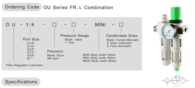 Ofr Series Ofr-MIDI-3/8 Pneumatic Air Filter Regulator