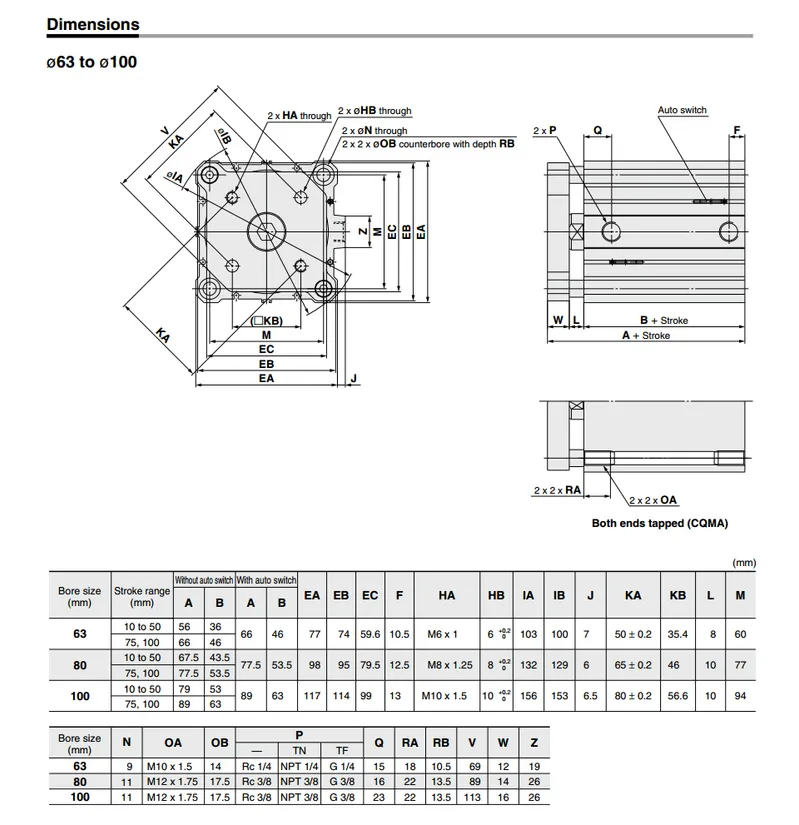 SMC Air Cylinder Cqmb Cdqmb Compact Rod Guide Pneumatic Cylinder