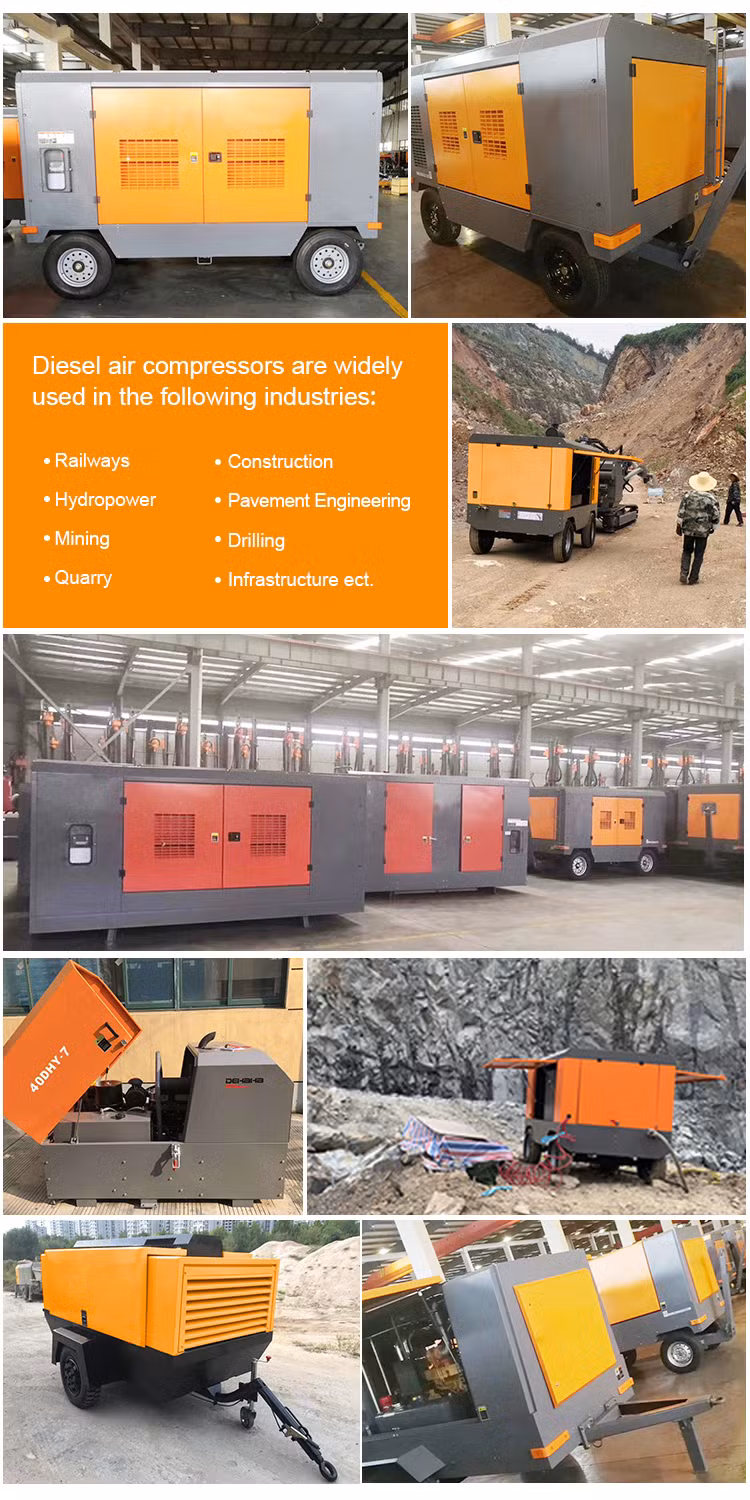 Portable Diesel Driven Heavy Duty Oil Injected Industrial Screw Air Compressors (7m3/min-17m3/min)