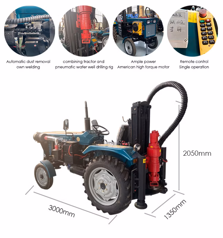 200m Compressor with Borewell Rig Mini Water Well Driiling Rig